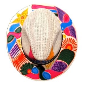 Handpainted Bird & Flowers Hat